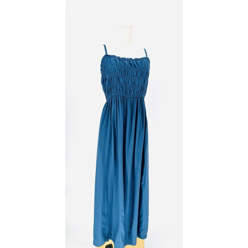 Old Navy Teal Blue Midi Dress with Smocked Bodice